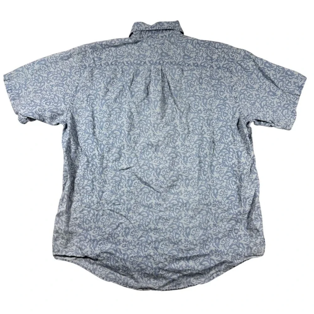 Banana Republic Mens 100%‎ Linen Floral Damask Short Sleeve Button Down Shirt L